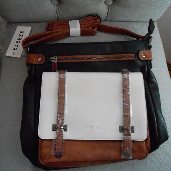 Caseek Black Brown Ivory Crossbody Zip Close Purse-NEW Lots Of Storage! - Picture 1 of 8